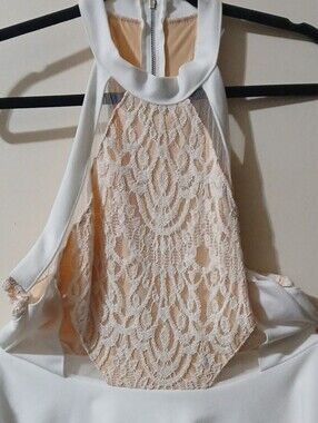 White Halter Dress with Lace Nude Front Panel woman size Large